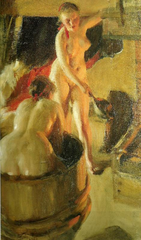 Anders Zorn badande kullor i bastun oil painting picture